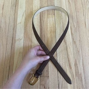 Dark brown skinny belt, golden buckle, Classiques Entier